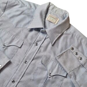 VTG H Bar C Men's M Tall Western Snap‎ Shirt Blue Cowboy Rockabilly